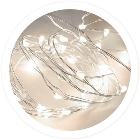 Guirnalda LED de alambre 20 LEDs de luz fría (2xLR6/AA no incuidas) (0,3W 6000K ) IP20 1,9m fabricada en cobre color plata