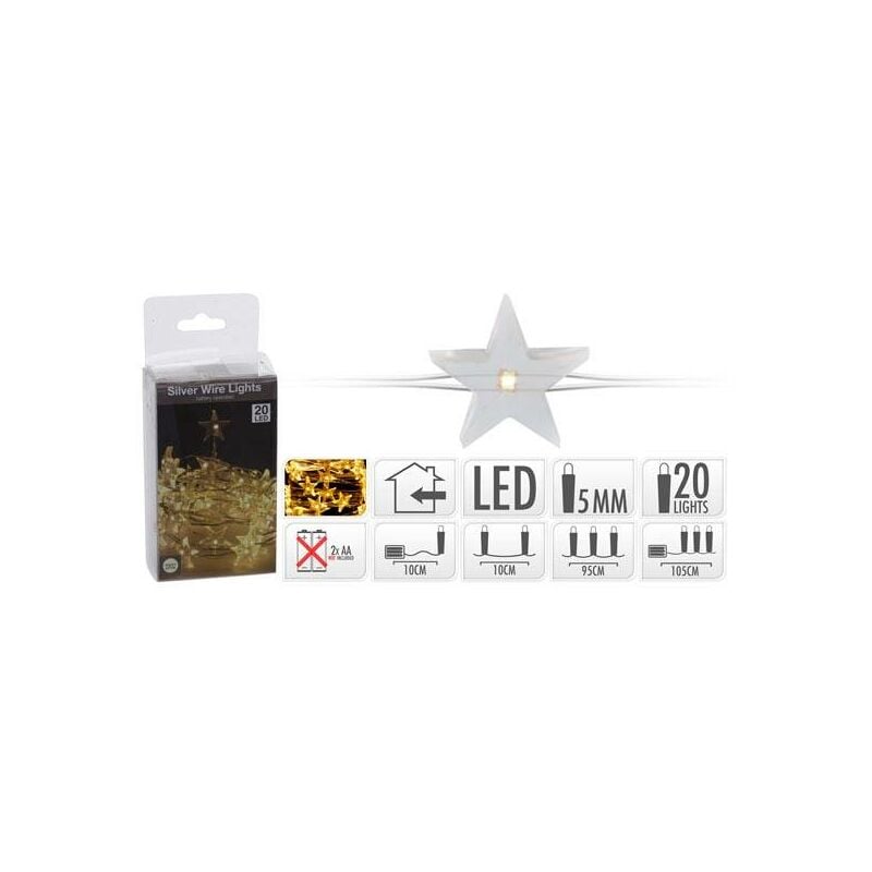 

Guirnalda Led Estrellas Interior Hilo Plata Blanco Calido-20L / 1,05M