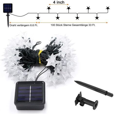 Guirnalda Luz Solaire 12M 100 LED, Guirnalda Solaire Intérieur Cristal 8 Modos, Lámpara Solaire Extérieur Étanche IP65, Bola de Luz para Jardín, Terraza, Balcón, Árboles, Boda