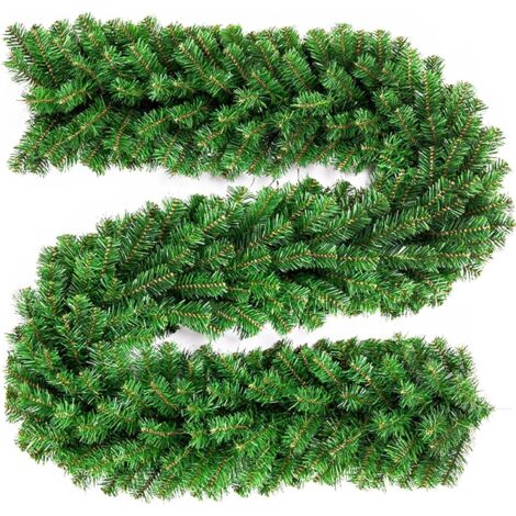 Guirnalda navideña artificial de PVC de 2,7 m, guirnalda para árbol de Navidad, decoración navideña para interiores y exteriores para chimenea, escalera, árbol de Navidad, jardín (270 puntas)