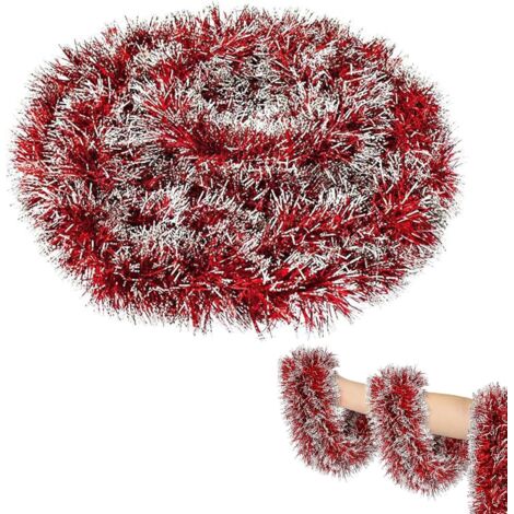 Guirnalda roja, guirnalda navideña, árbol de Navidad artificial, guirnaldas decorativas para árbol de Navidad, aproximadamente 10 metros de rojo y plata para festivales, celebraciones de fin de año, d
