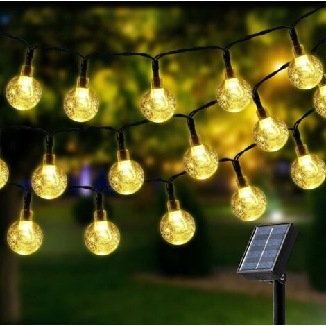 Guirnaldas de luces solares 100 LED 12M Luces de bolas de cristal blancas cálidas 8 modos Luces solares impermeables para decoración al aire libre Jardines Patio Fiesta de bodas