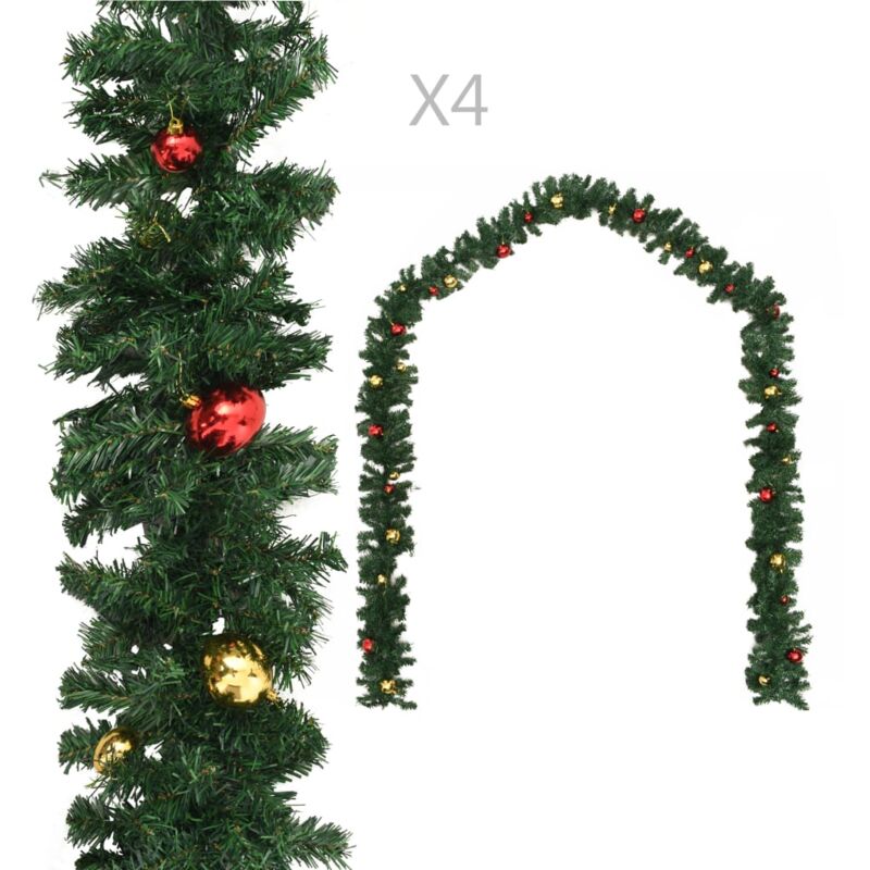 

vidaXL Guirnaldas de Navidad con bolas 4 unidades PVC verde 270 cm - Verde