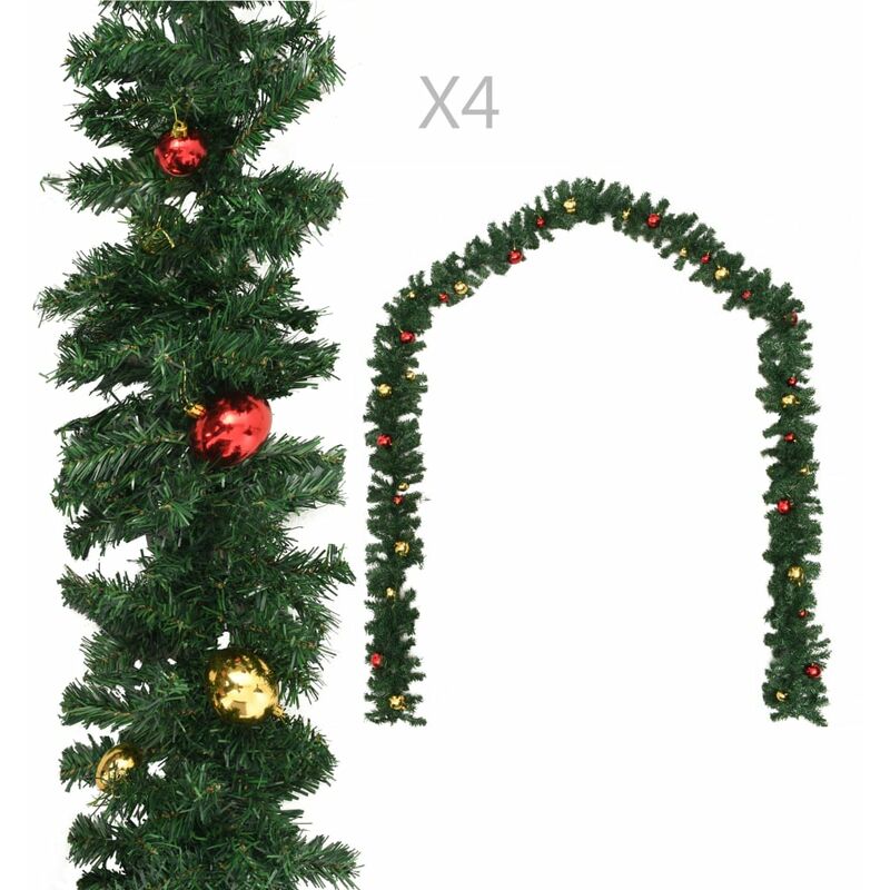 

Happyshopping - Guirnaldas de Navidad con bolas 4 unidades PVC verde 270 cm