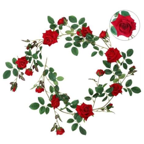 Guirnaldas de rosas rojas de 1,8 m de seda artificial y terciopelo para bodas, hogar, jardín y decoración de paredes.