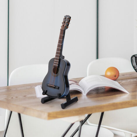 Guitare Miniature Artisanale en Bois Bleu 10cm - Décoration Musicale pour Intérieur