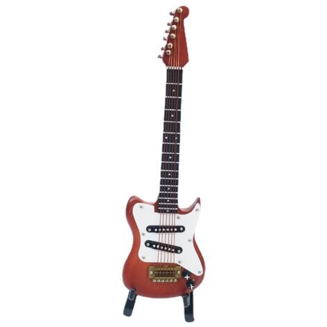 Guitarra eléctrica de madera en miniatura, escala 1:6, con soporte, 1 pieza (roja)