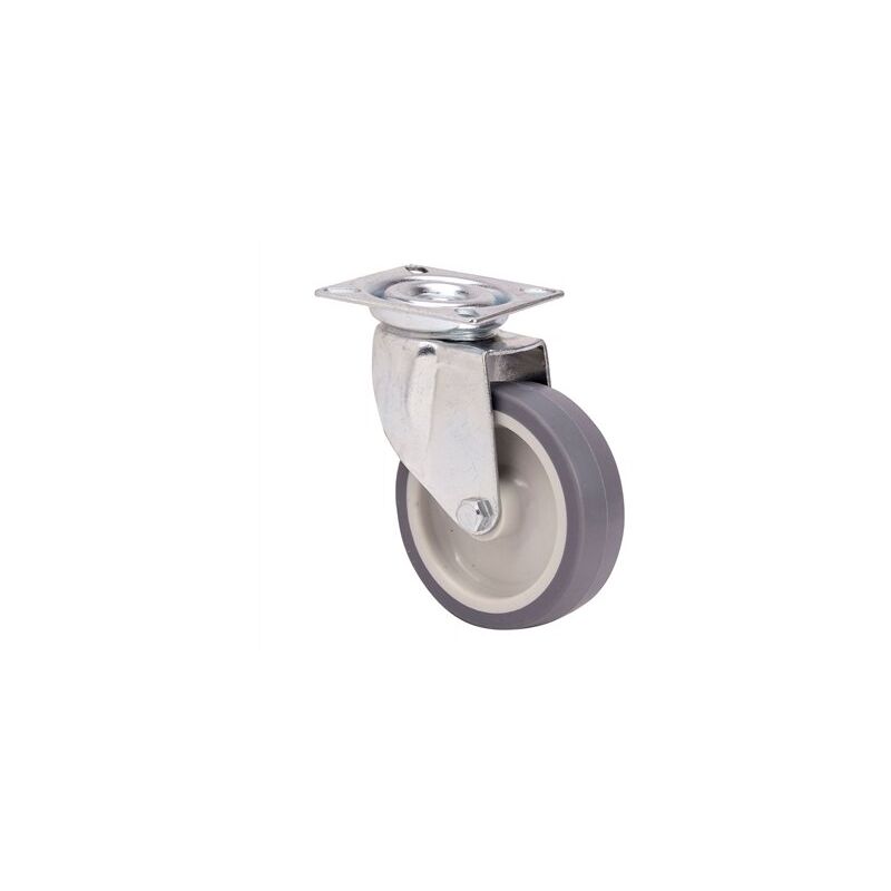 Image of Gummi-Lenkrolle mit Platte und glatter Achse, grau, max. Tragkraft 50 kg, ø 6 cm