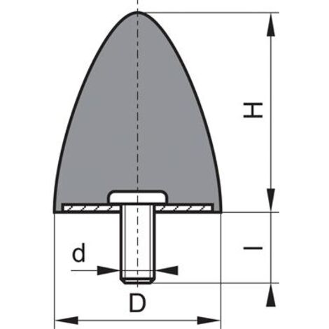 Gummi-Metall-Puffer parabelförmig Typ D D30xH36 M8x20 NR55
