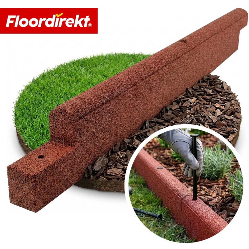 Floordirekt Gummi Randstein Flexible Rasenkante & Beeteinfassung Aus Recyceltem Gummi Für Garten, Wege & Terrasse Rot