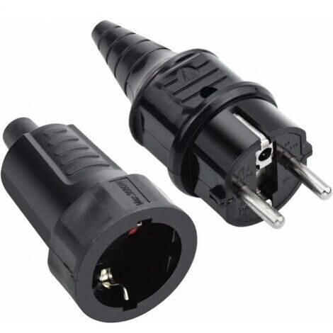 Gummi-Stecker und -Buchse Set, 250V 16A, wasserdicht IP44 europäisch, schwarz