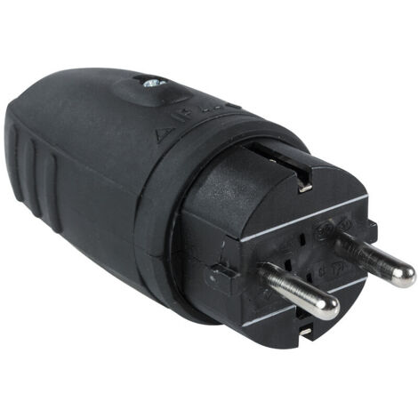 Gummistecker doppeltes Schutzkontaktsystem schwarz 230V 16A IP44