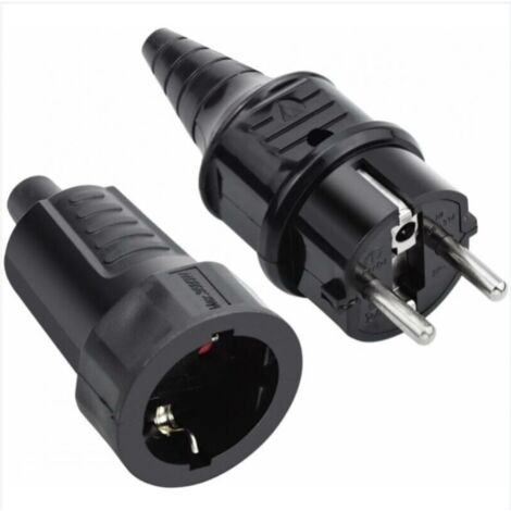 Gummistecker- und Steckdosen-Set, 250V 16A, wasserdicht IP44 europäisch, schwarz