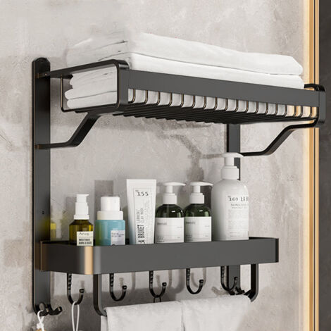 Gun Grey Double-Tier Punch-Free Bathroom Storage Rack 57cm W x 21.5cm D x 42cm H