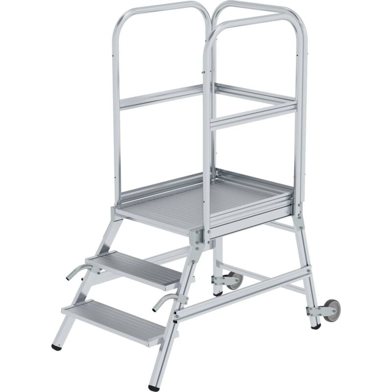 Günzburger Steigtechnik Escalier à palier accessible d'un côté avec roulettes & poignées Aluminium strié 3 marches - 056103