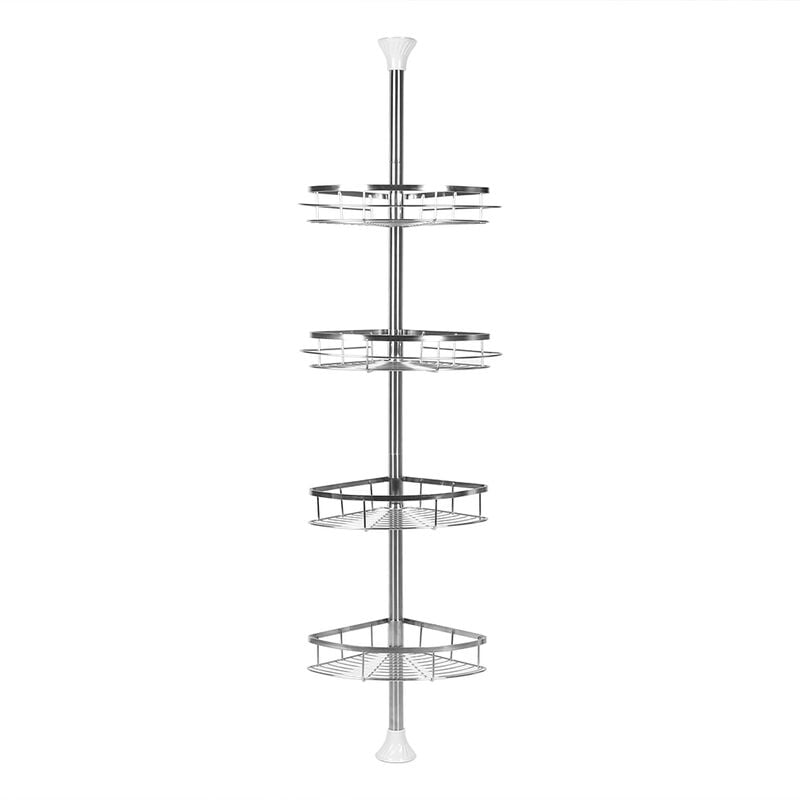 Aqrau Étagère de Douche Réglable en Hauteur Étagère d'Angle Douche Sans Percage Acier Inoxydable avec 4 Paniers (110 - 280cm )