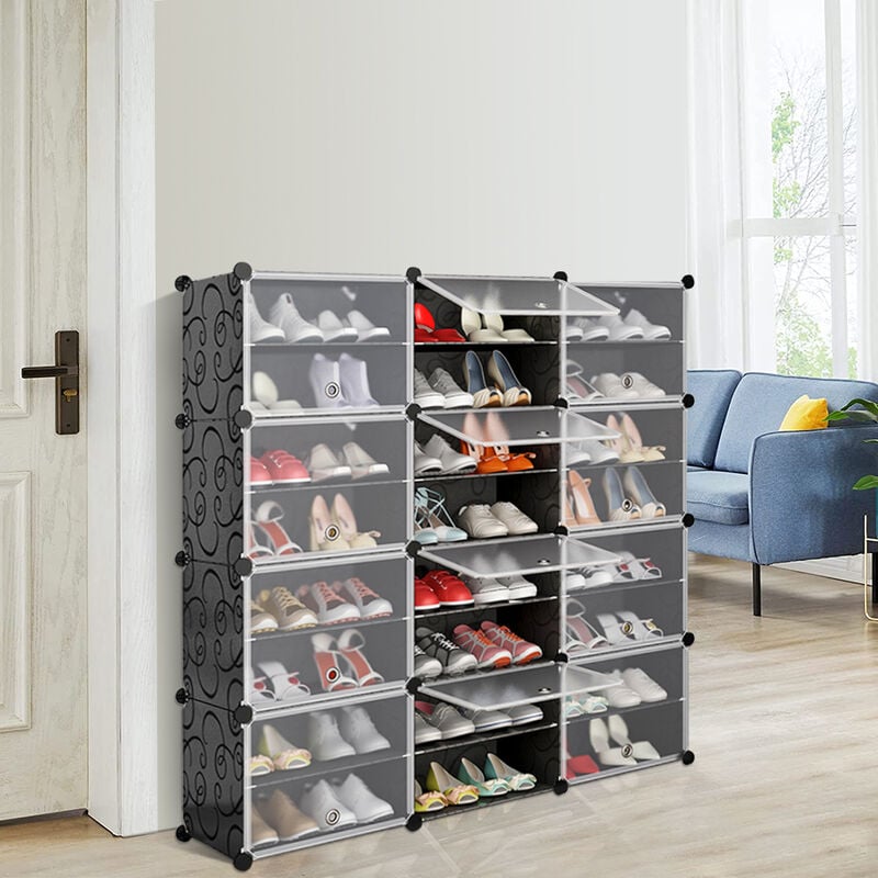 Oobest - Aqrau Armoire à Chaussures Meuble Chaussure Rangement Chaussure Économisez de l'Espace en Plastique,12 Cube Etagère à Chaussures Etagère de
