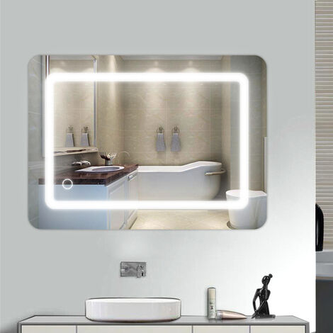 GOLDEN Miroir de Salle de Bain Lumineux LED 50 x 70 cm Miroir de Salle de Bain Miroir avec Interrupteur Tactile Lumière Blanche Froide