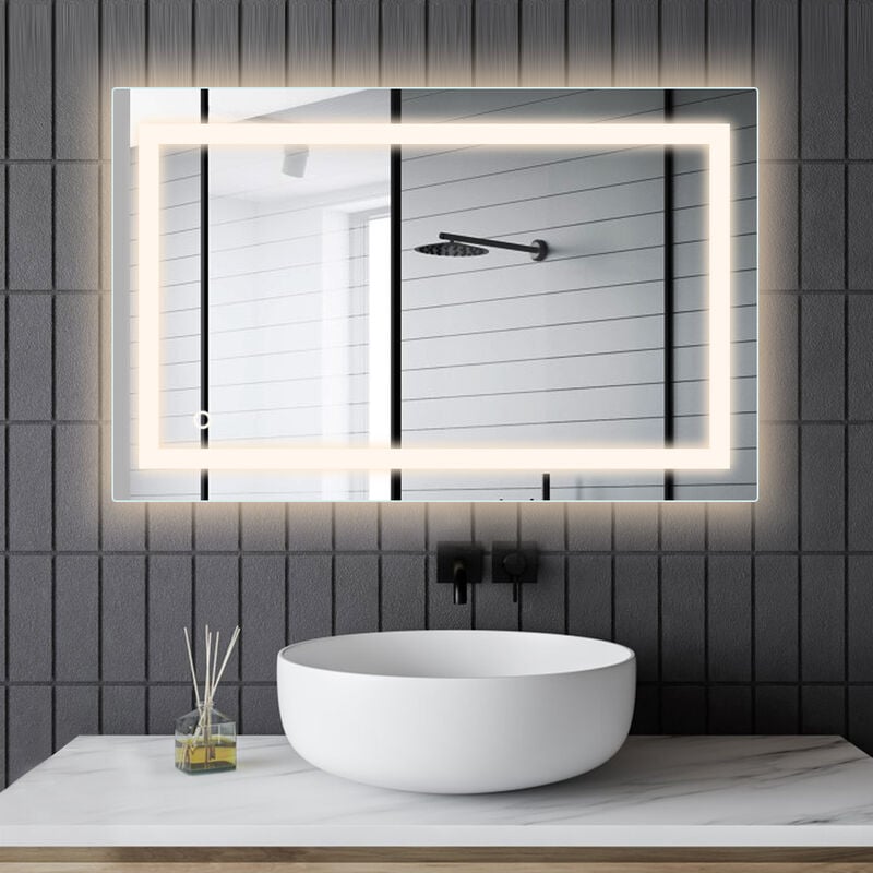 Aqrau Miroir de Salle de Bain led 50 x 70cm, Miroir Cosmétiques Mural avec éclairage avec Commande par Effleurement