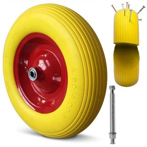 GUOYIHUA® Roue de brouette 4.80 4.00-8, caoutchouc plein, roue secours, jante, pneus de diable 200 kg charge, jaune