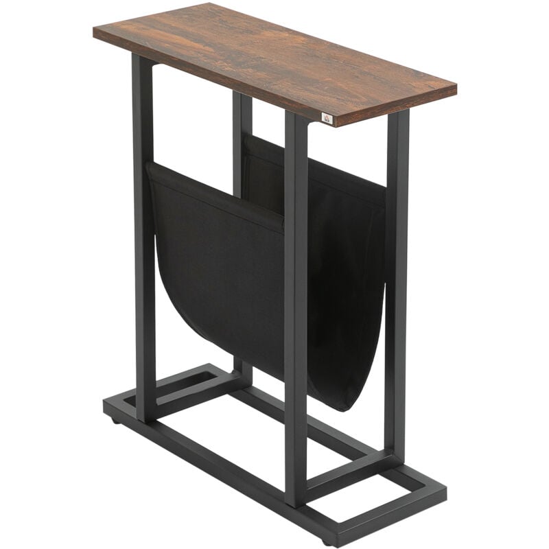 Guéridon bout de canapé table basse d'appoint - porte-revue tissu noir - châssis métal noir plateau aspect bois