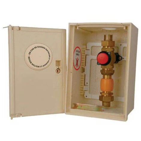 Gurtner – Coffret de coupure coup de poing et signalisation – Cuivre 28 mm – Raccord isolant DN 25 – Dimensions 325 x 230 x 153 mm