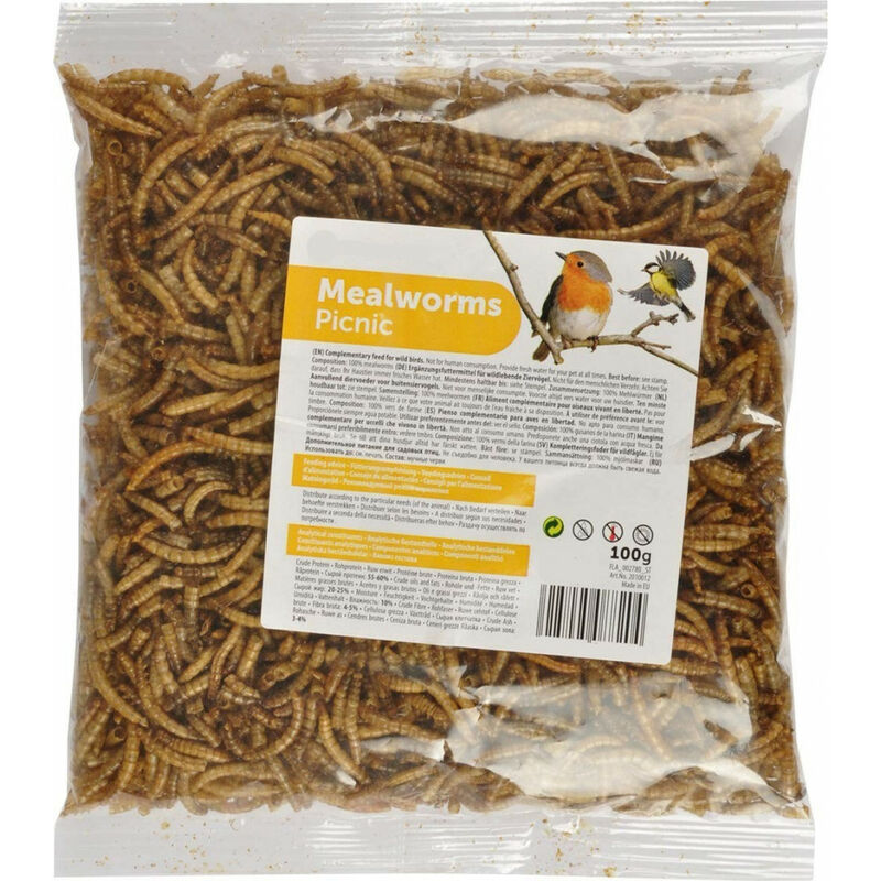 

Gusanos de harina secos PickNick . Bolsa de 100 gr. para pájaros.