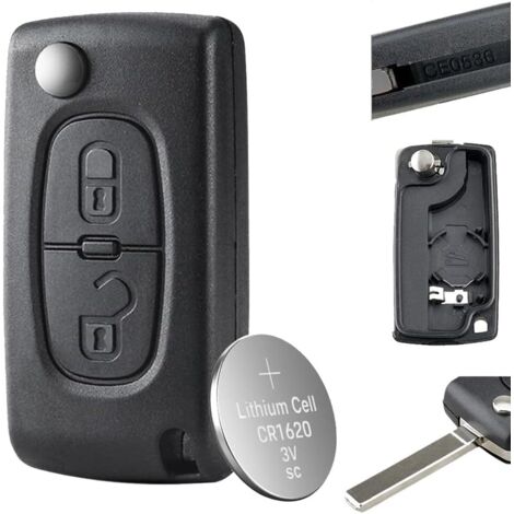 Guscio di ricambio per chiave a conchiglia a 2 pulsanti per Citroen Xsara Peugeot 107 207 307 2BT (0536) Lama VA2 con batteria