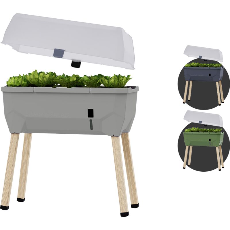Gusta Garden - Sammy Salad - Pot à herbes intelligent avec réservoir d'eau de 15 L et couvercle - Bac de culture - Bac à plantes - Gris clair - Gris