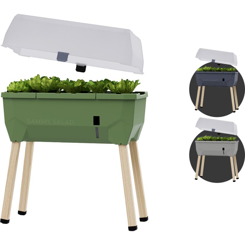 Gusta Garden - Sammy Salad - Pot à herbes intelligent avec réservoir d'eau de 15 L et couvercle - Bac de culture - Bac à plantes - Vert foncé - Vert