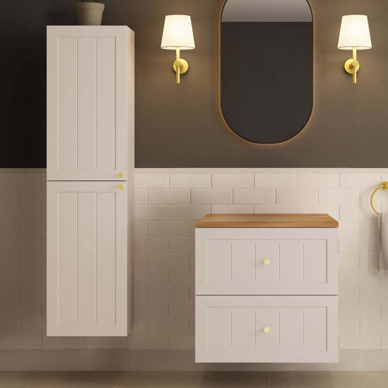 Rodan Fabryka Mebli Gusto Scandi Style Bathroom Wall Cabinets Vanity Unit With Worktop Set 35cm & 60cm - Cashmere