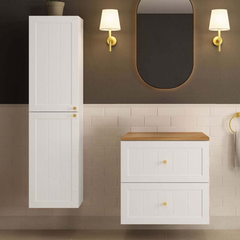 Rodan Fabryka Mebli Gusto Scandi Style Bathroom Wall Cabinets Vanity Unit With Worktop Set 35cm & 60cm - White