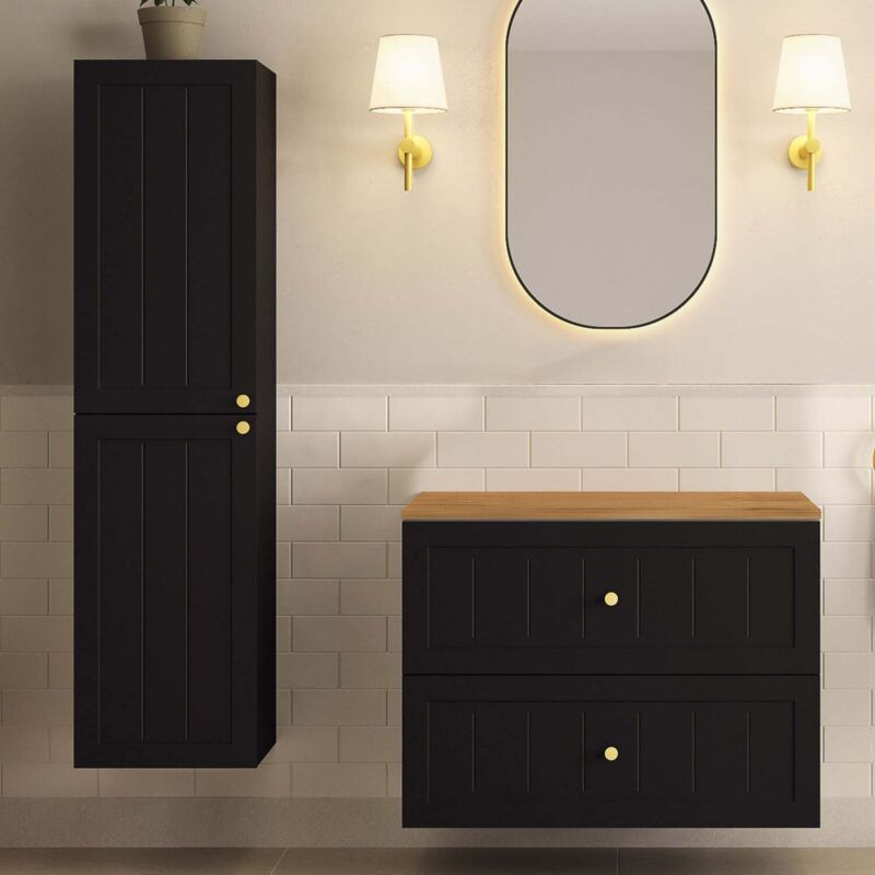 Rodan Fabryka Mebli Gusto Scandi Style Bathroom Wall Cabinets Vanity Unit With Worktop Set 35cm & 60cm - Black