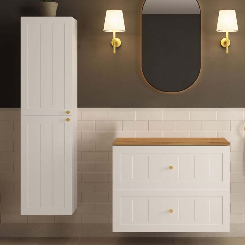 Rodan Fabryka Mebli Gusto Scandi Style Bathroom Wall Cabinets Vanity Unit With Worktop Set 35cm & 80cm - White