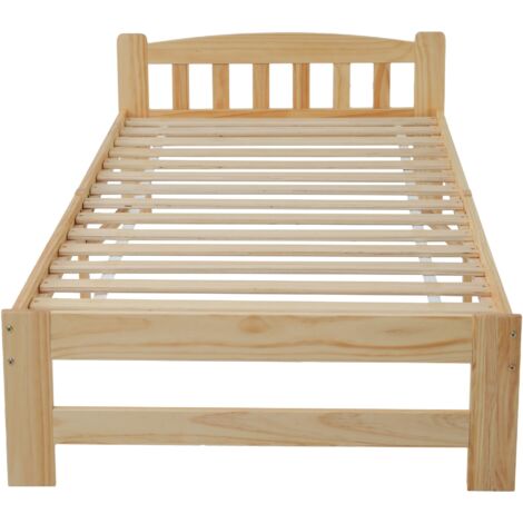 Gutent – Lit adulte en pin massif 90x200 cm – Tête de lit élégante – Structure solide avec 15 lattes – Confort optimal pour sommeil réparateur