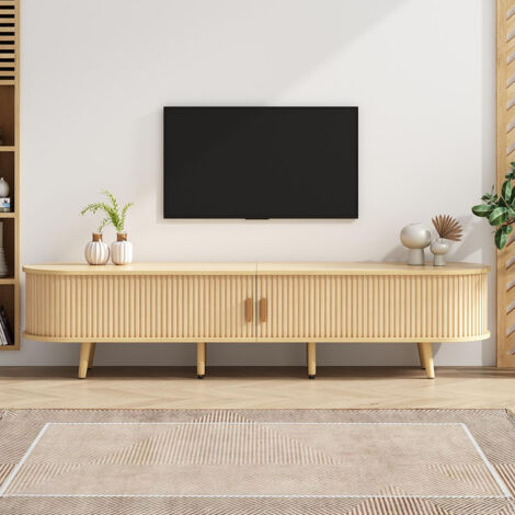 Gutent – Meuble TV rond 175 x 40 x 42 cm – 2 tiroirs en MDF écologique – Charge 30 kg – Poignées invisibles pour un design moderne