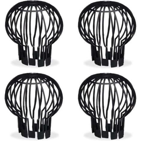 Gutter filter, practical set of 4, plastic, strainer, protection, water flow, Ø 12 cm, black