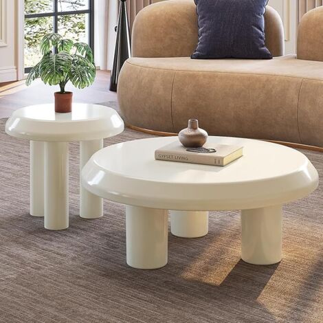 Guyii Ensemble de Table Basse Ronde, 2 pièces, Design Moderne et Minimaliste, Meubles de Salon, canapé Table d'appoint, Blanc