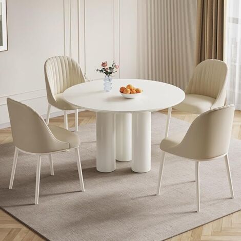 Guyii Ensemble Table Ronde avec chaises Table Blanche, Ensemble de Meubles pour Salle à Manger, idéal pour Salle à Manger ou Cuisine, avec 4 chaises