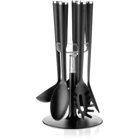 Guzzini Cooking Set Mestoli Antiaderente con Base, Attila Veress, 19 x h35 cm, Cromato