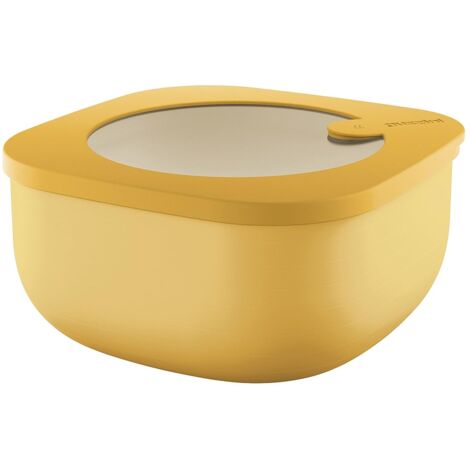 Guzzini - Kitchen Active Design, STORE&MORE BIO, Contenitore Ermetico Basso per Frigo/Freezer/Microonde (M) - Giallo Mango, 16 x16 x h7,8 cm  975 cc - 170720236
