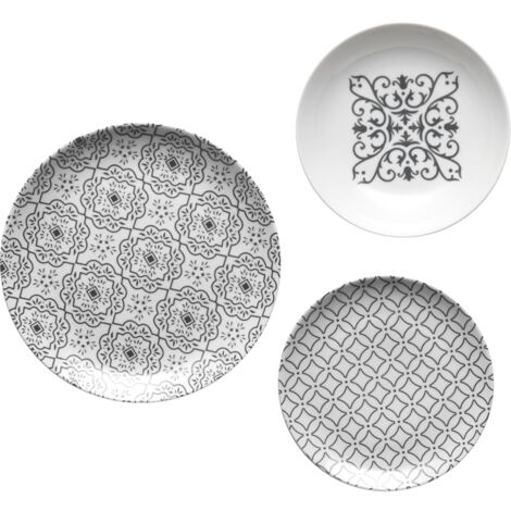 Guzzini - LE MAIOLICHE Set 6 Posti Tavola, Piatti Piani, Piatti Fondi, Piatti Frutta/Dessert - Grigio Cielo - 10290992