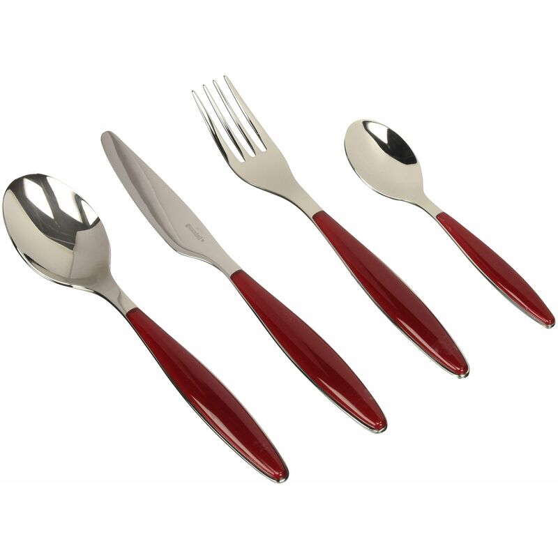 Image of Feeling Set 24 Pezzi Posate, ABS/Plastica/Stainless steel aisi 304 18/10, Stainless steel aisi 410 (knife), Rosso Trasparente, 7.5x15.8x25.5 cm, 24