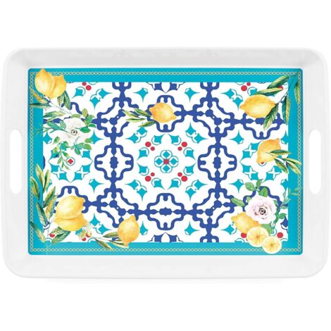 GUZZINI VASSOIO RETTANGOLARE CON MANICI ''FLOWER&LEMON'', CUCINA, ACCESSORI TAVOLA