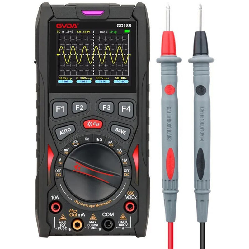 Lifcausal - gvda GD188 Oscilloscope numérique 3 en 1 Bande passante analogique 12 MHz Multimètre intelligent Générateur de signaux Multimétro