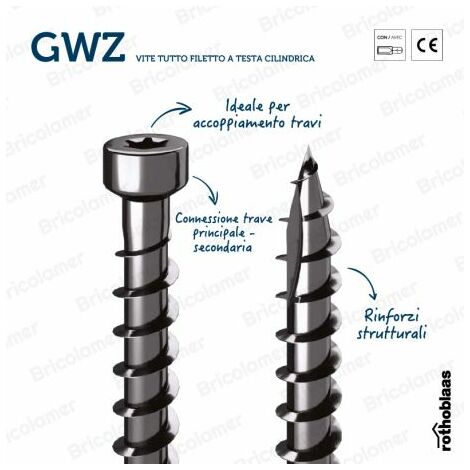 Gwz vite per legno tutto filetto testa cilindrica 6x160 mm.