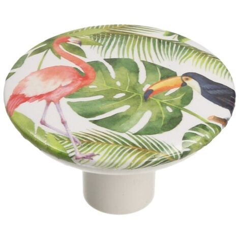 GX01 Knopf, Weiß, Flamingo und Kakadu