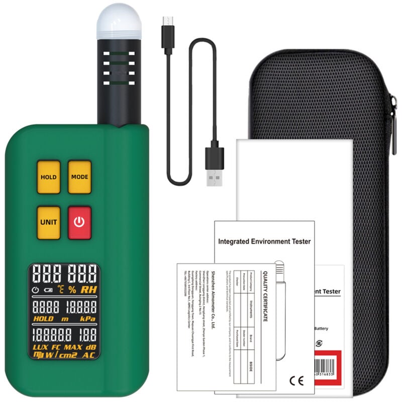 Lifcausal - GX1 Testeur de température ambiante, d'humidité, de bruit, d'altitude, d'éclairement domestique, baromètre à affichage numérique, testeur