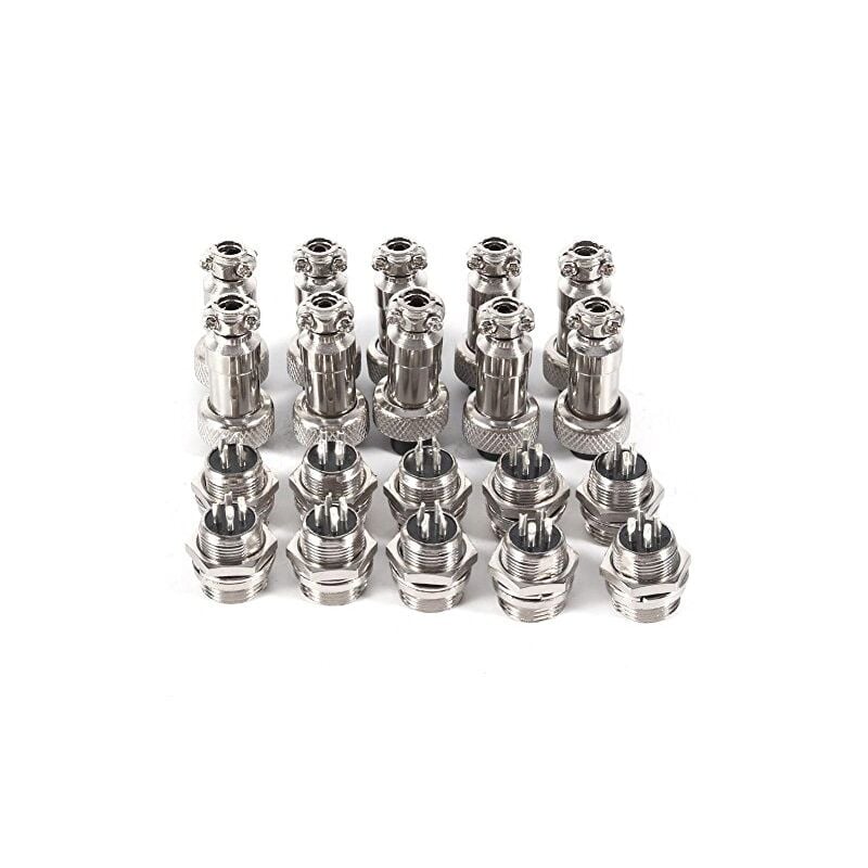 Ej.life - GX12 Lot de 10 Connecteurs D'alimentation D'aviation 4 Broches 12 Mm Prise D'aviation Mâle + Femelle Connecteur de Prise en Métal Plaqué
