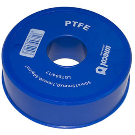 UNECOL GYMCOL teflon fontanero 19x50x0.1mm. rollo , Teflón fontanero. Alta densidad. - Cinta PTFE 700/13. - Rollo de 50 m. 19 x 0,1 mm. - 40 g/cm3.